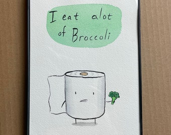 Toilet Paper broccoli framed original drawing