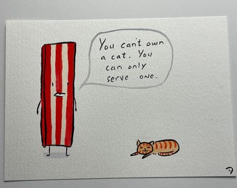 SHAKY BACON serves his Cat framed original drawing