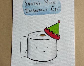 Santa's Elf TOILET PAPER framed original drawing