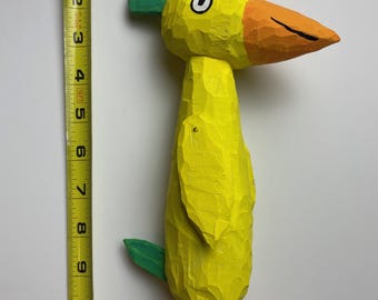 Painted 11" Hand Carved Wood Bird Figure