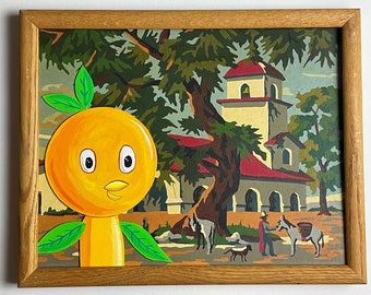 ORANGE BIRD visits a Mission original painting framed