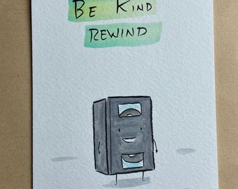 Be Kind Rewind VHS TAPE framed original drawing