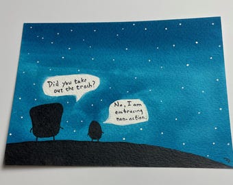 Take out the Trash paper unframed original drawing