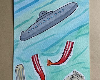 DISNEYLAND Submarine Voyage framed original drawing