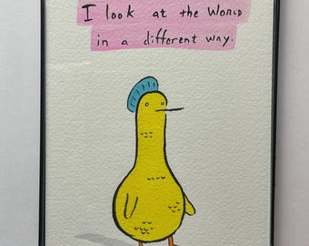 Look at the World in a Different Way framed original drawing