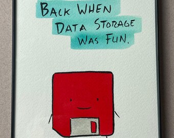 FUN DATA STORAGE framed original drawing