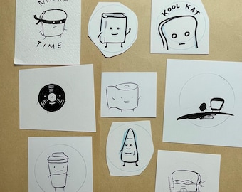 Mr Toast Button Original Art lot #4 w/ Toilet Paper Button