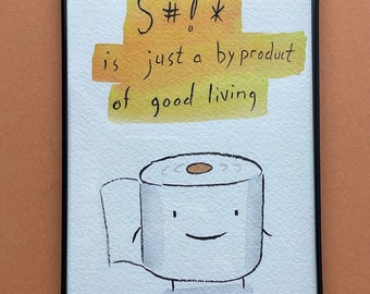 Toilet Paper Good Living framed original drawing - 4x6"