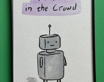 ROBOT - Face in the Crowd - framed original drawing 4x6"