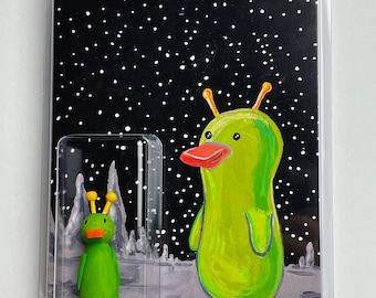 Space Duck wood figure on card