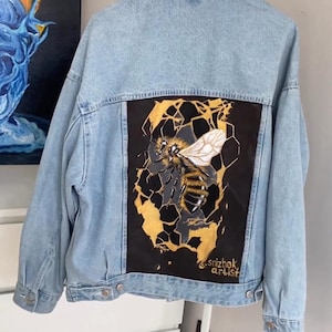 Hand painted jacket to order, unique personalized clothing, painted denim jacket