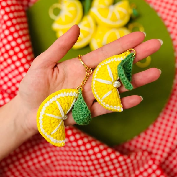 Crochet Fruit Lemon Keychain, Crochet Cool Keyrings Gift Ideas, Crochet Lemon Key Chain for Everyone Gift, Crochet for Bag Tag, Key Fob
