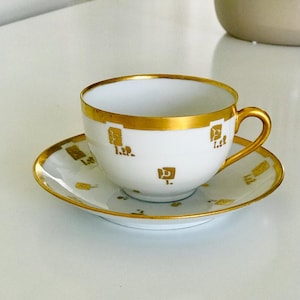 RARE Vintage Bone China tea cup and saucer decorated with gold, Germany