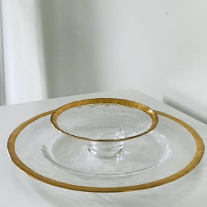 Vintage gold rimmed glass plate and candy dish