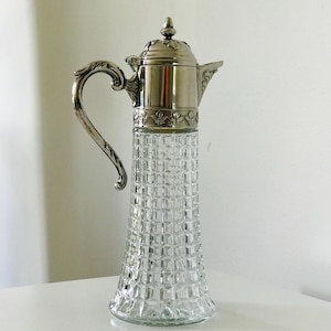 Vintage Italian silver plate cut glass pitcher, wine decanter, claret jug