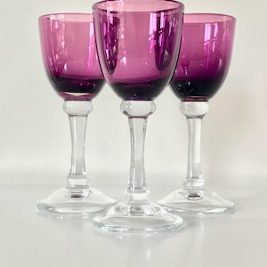 Vintage Crate and Barrel hand blown amethyst Verona wine glasses, Poland. Set of 3.