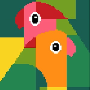 Knitting pattern Parrots, easy-to-use Excel (xlsx.) template for knitting, knitting chart for intarsia, crochet, cross stitching
