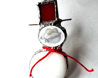 Snowman with Top Hat Stained Glass Ornament