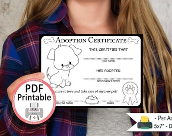 Certificat d'adoption d'animal de compagnie à colorier | Fête d'anniversaire pour adoption d'un animal de compagnie | Certificat imprimable pour chiot | Impression DIY à la maison | TÉLÉCHARGER CHIEN