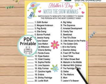 Mother's Day Game | Mother's Day Television Show Mom Quiz | Printable Mothers Day Party Game | Momma Questions Game | DIGITAL DOWNLOAD PDF