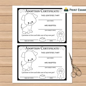 New Dog Activity Printable Set Adoption Certificate Black &amp; White Puppy ...