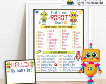 What's Your Robot Name | Party Activity | DIGITAL DOWNLOAD PDF | Robot Name Game | Birthday Party Game