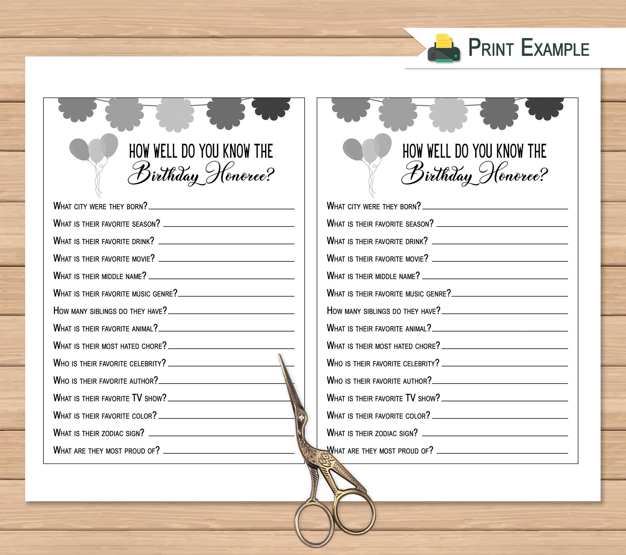 Adult How Well Do You Know the Birthday Honoree Quiz Birthday ...