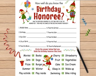 Child Christmas Birthday Questionnaire Activity | Printable Who Knows The Birthday Honoree Best | Digital PDF Birthday Game | This or That