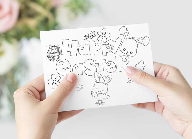 Printable Happy Easter Card Coloring Greeting Card Kids Color Happy Easter Chick Card Greeting Card DIGITAL DOWNLOAD PDF image 2