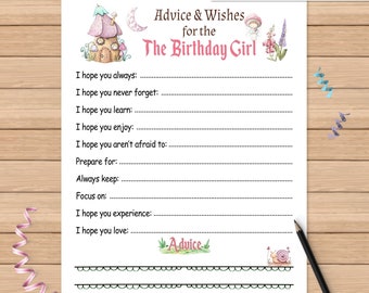 Advice and Wishes for the Birthday Girl | Birthday Questionnaire Activity | Fairy tale Printable Birthday Party Idea