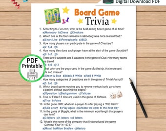 Board Game Trivia Quiz | Printable Party Game | Board Game Trivia Activity | Office Party |DIGITAL DOWNLOAD PDF