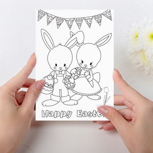 Printable Happy Easter Card Coloring Greeting Card Kids Color Happy Easter Bunny Card Greeting Card INSTANT DOWNLOAD image 2