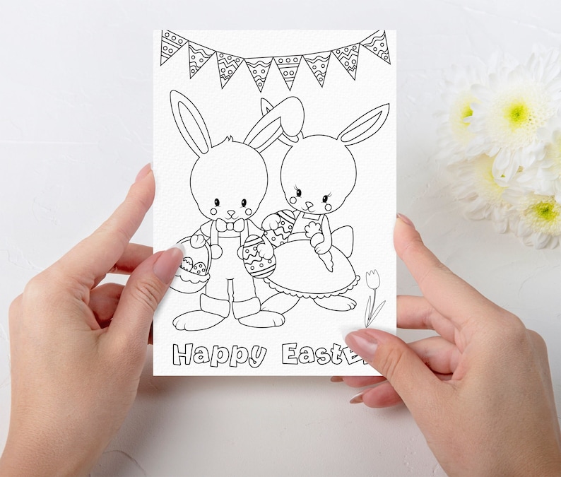 Printable Happy Easter Card Coloring Greeting Card Kids Color Happy Easter Bunny Card Greeting Card INSTANT DOWNLOAD image 2