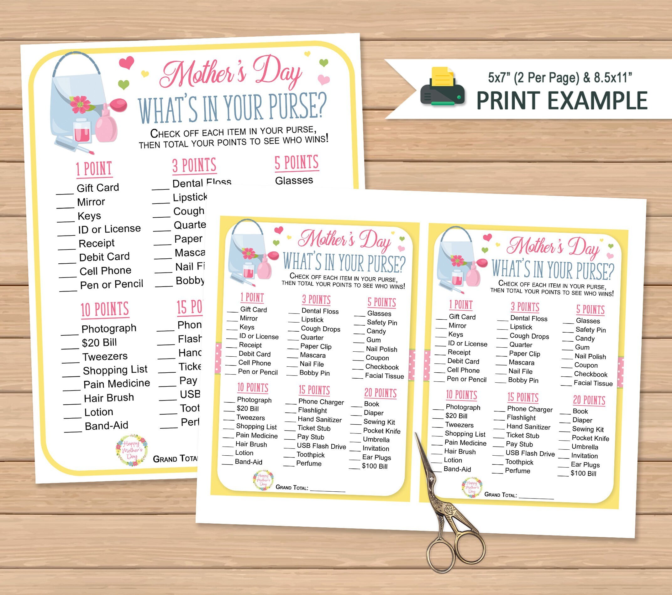 Mother's Day Game Mother's Day Whats in Your Purse Quiz Printable