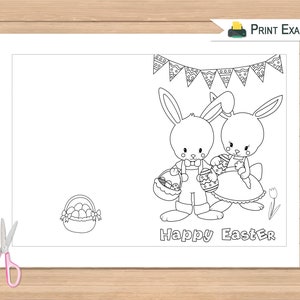 Printable Happy Easter Card Coloring Greeting Card Kids Color Happy Easter Bunny Card Greeting Card INSTANT DOWNLOAD image 3