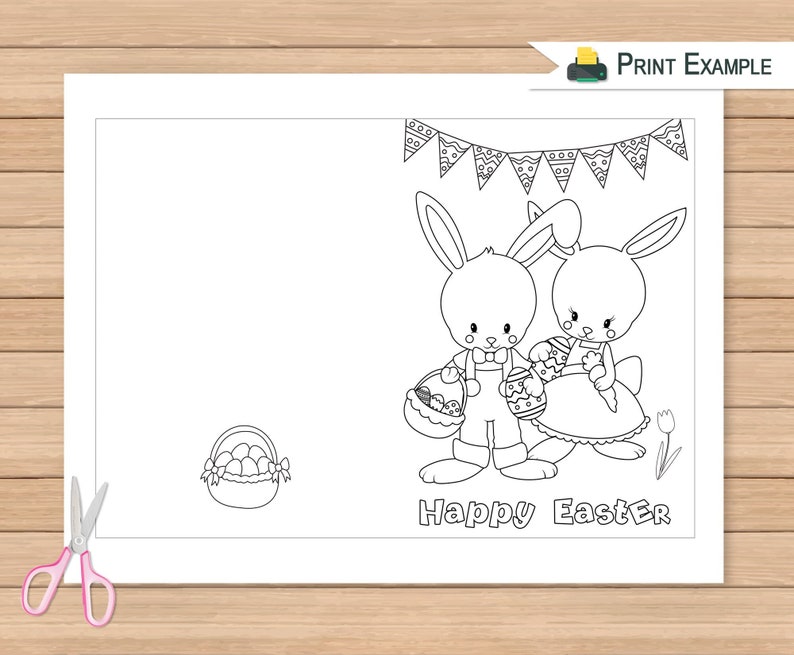 Printable Happy Easter Card Coloring Greeting Card Kids Color Happy Easter Bunny Card Greeting Card INSTANT DOWNLOAD image 3