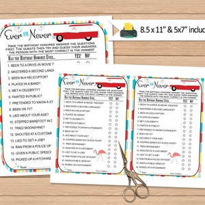 Adult Ever or Never Birthday Party Game Birthday Activity Printable Game 1950's Era Retro Birthday Party DIGITAL DOWNLOAD PDF image 2