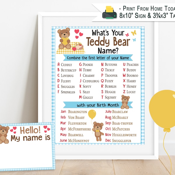 Whats Your Teddy Bear Name | Teddy Bear Birthday Game | INSTANT DOWNLOAD | Teddy Name Game | Birthday Party Game | Bear Birthday Party