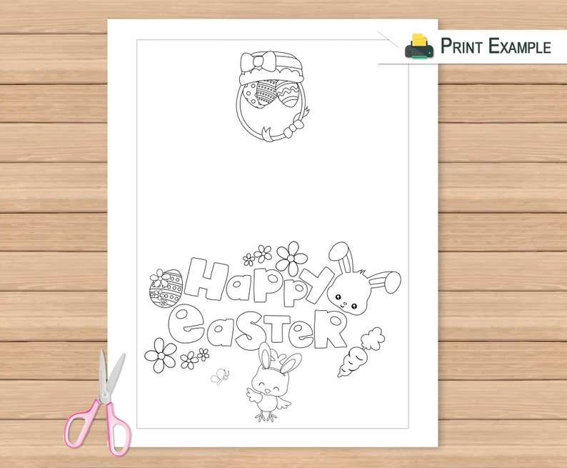 Printable Happy Easter Card Coloring Greeting Card Kids Color Happy Easter Chick Card Greeting Card DIGITAL DOWNLOAD PDF image 3