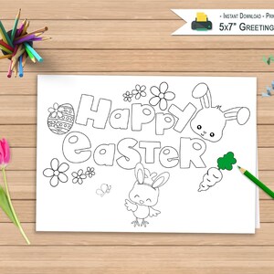 Printable Happy Easter Card Coloring Greeting Card Kids Color Happy Easter Chick Card Greeting Card DIGITAL DOWNLOAD PDF image 1