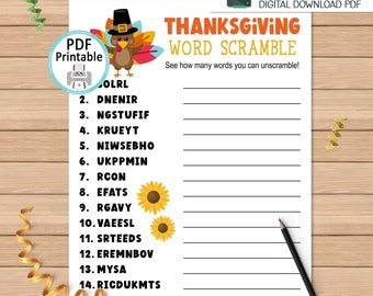 Thanksgiving Word Scramble Game for Kids | Printable Thanksgiving Party Game | Thanksgiving Activity for Kids | DIGITAL DOWNLOAD PDF