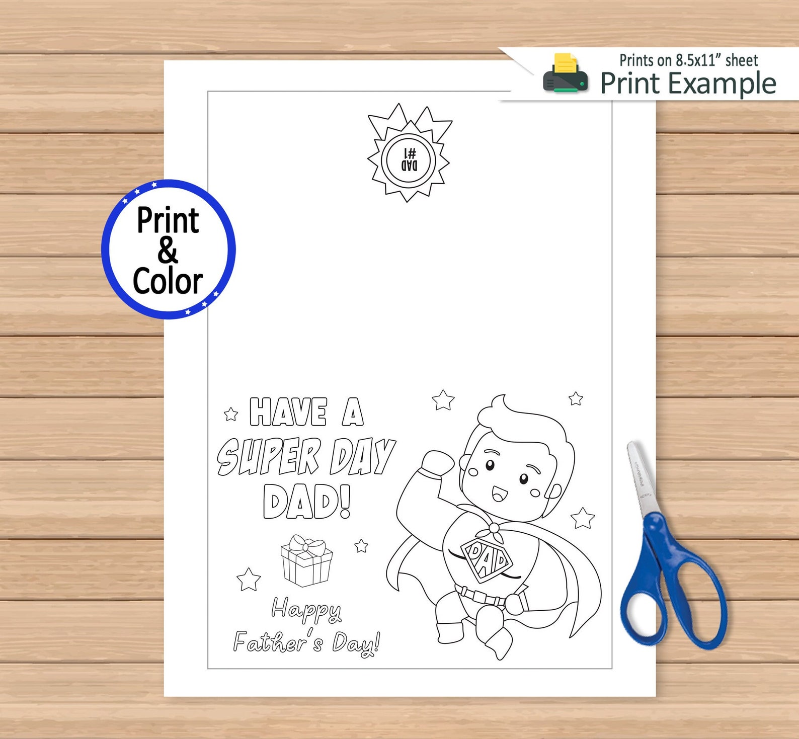 Printable Father's Day Card Coloring Greeting Card Kids Color Fathers ...