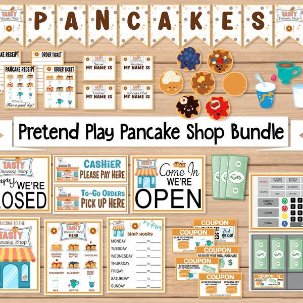 Pretend Play Pancake Shop | Printable Kids Dramatic Play Set | Digital Download PDF | Children's Role Play | Preschool Pancake Restaurant