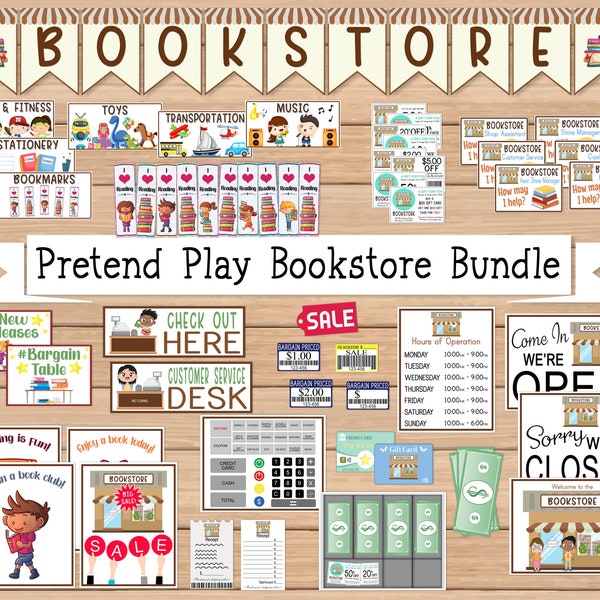 Pretend Play Book Store | Printable Kids Dramatic Play Set | Digital Download PDF | Children's Role Play | Preschool Book Shop