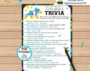 1980's Printable, Trivia Quiz Game Bundle, Instant Download, Party Gift ...