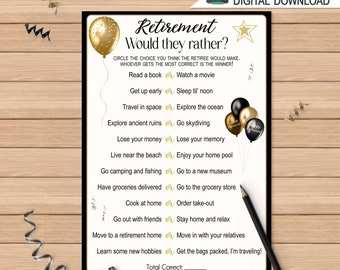 Retirement Would They Rather Game | Retirement Activity | Printable Retirement Game | Retire Party Ideas | DIGITAL DOWNLOAD