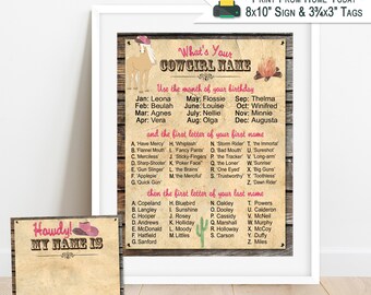 Whats Your Cowgirl Name | Western Wild West Birthday Game | DIGITAL DOWNLOAD | Cowgirl Name Game | Birthday Party Game | Cowgirl Party