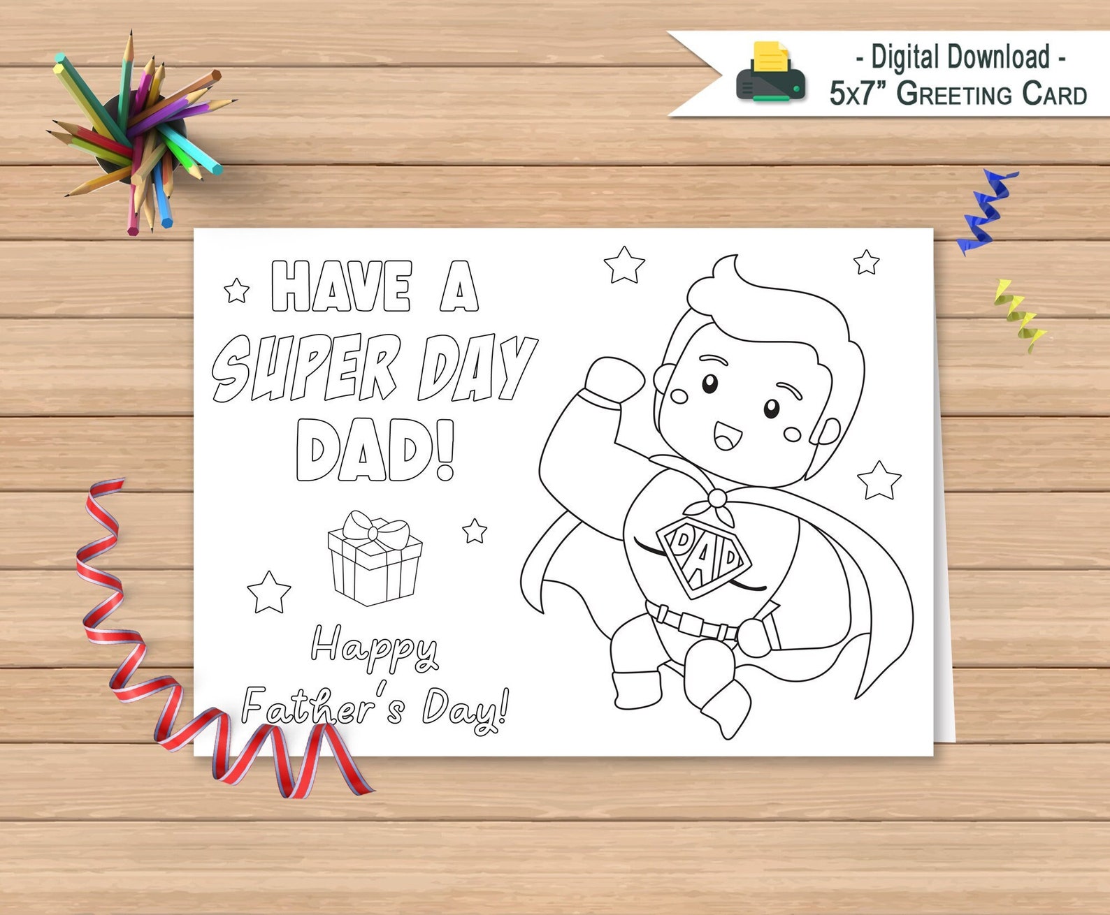 Printable Father's Day Card Coloring Greeting Card Kids Color Fathers ...