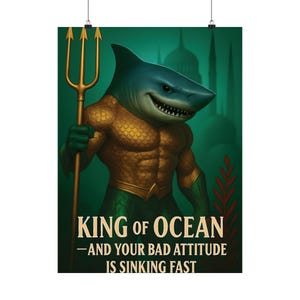 Pósteres verticales mate Ocean King, arte náutico para pared, decoración de tiburones, regalos divertidos, decoración costera para el hogar