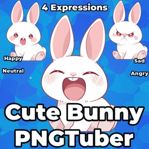 PNGTUBER Schattig konijntje met 4 uitdrukkingen. Vtuber Assets, VeadoTube-model, Discord Reactive. Streamingitems.